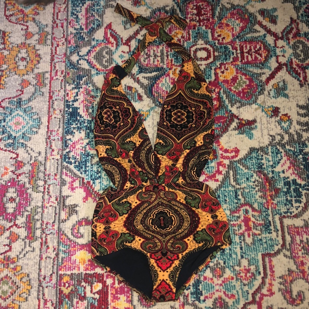 Boho sexy one piece bathing suit boho paisley